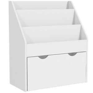 AIYAPLAY Bibliotecă Copii 3-8 Ani cu 3 Rafturi și Sertar, Raft de Depozitare Jucării, 62,5x30x70 cm, Alb | Aosom Romania