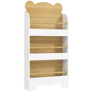AIYAPLAY Bibliotecă pentru Copii cu 3 Rafturi în Formă de Ursuleț, cu Bariere Frontale, 55x15x110 cm, Culoare Lemn | Aosom Romania