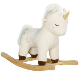 AIYAPLAY Cal Balansoar pentru Copii 2-4 Ani în Formă de Unicorn cu Sunete și Înveliș Moale, 63x33x56 cm, Alb | Aosom Romania