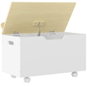 AIYAPLAY Ladă pentru jucării copii 3-8 ani cu roți, capac în formă de nor, din MDF, 59x30x53 cm, alb | Aosom Romania