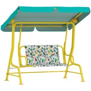 AIYAPLAY Leagăn Hollywood pentru copii, 2 locuri, cu copertină reglabilă, centură de siguranță, pentru 3-6 ani până la 60 kg 112x75x120cm Verde | Aosom Romania