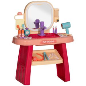 AIYAPLAY Masă de Toaletă pentru Fetițe 3-6 Ani cu Oglindă din Acrilic și Robinet, Jucărie pentru Copii din Plastic, 55x29x71 cm, Roz | Aosom Romania