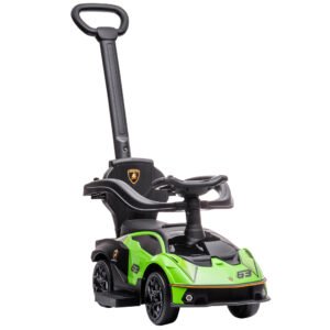 AIYAPLAY Mașinuță Lamborghini  pentru Copii 2 în 1 cu Mâner și Bară de Siguranță, 86.5x40x89.5 cm, Verde | Aosom Romania