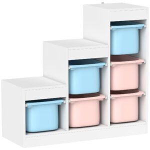 AIYAPLAY Mobilier de depozitare pentru jucării pentru copii cu 6 coșuri detașabile, 3 niveluri de depozitare, 96 x 38,5 x 90, multicolor | Aosom Romania