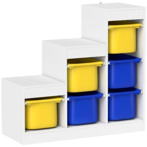 AIYAPLAY Mobilier de depozitare pentru jucării pentru copii cu 6 cutii detașabile, 3 niveluri de depozitare, 96 x 38,5 x 90, multicolor | Aosom Romania