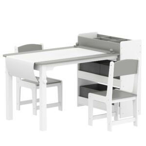 AIYAPLAY Mobilier pentru Copii 3-8 Ani cu 2 Scaune și Masă Gri și Alb | Aosom Romania