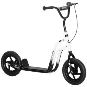 AIYAPLAY Monopatin pentru Copii 5-12 Ani cu Roți Mari de 30cm și Ghidon Reglabil, Monopatin pentru Copii din Oțel cu Frână Posterioară, Suport, Alb și Negru | Aosom Romania