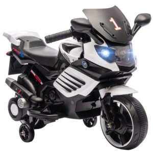AIYAPLAY Motocicletă electrică pentru copii 18-36 luni, 6V, cu roți detașabile, faruri și muzică, albă | Aosom Romania