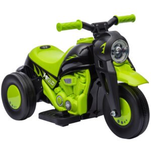 AIYAPLAY Motocicletă electrică pentru copii 2-5 ani, 3 roți, 6 V, 3 km/h, cu funcție de bule, efecte luminoase și sonore, verde | Aosom Romania