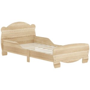 AIYAPLAY Pat copii 70x140 cm cu bariere de siguranță tematică de urs pentru băieți, fete, în vârstă de 3 până la 6 ani, lemn natural | Aosom Romania