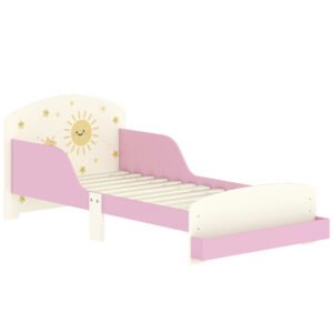 AIYAPLAY Pat copii mic, cadru cu design stele și spațiu de depozitare, roz | Aosom Romania
