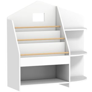 AIYAPLAY Raft pentru copii cu 7 rafturi pentru cărți, jucării, margini rotunjite, susține 40 kg, Alb | Aosom Romania
