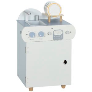 AIYAPLAY Set bucătărie cu chiuvetă, mașină de spălat vase din lemn pentru copii, 32 piese accesorii, MDF, pentru copii de la 3 ani, albastru deschis | Aosom Romania