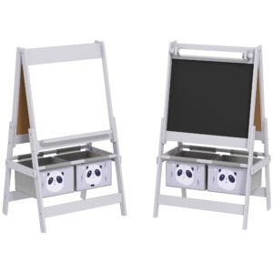 AIYAPLAY Tablă pentru Copii 3-În-1 cu 2 Rafturi și Șevalet din Lemn pentru Copii de 3-8 Ani, 54x46,5x93 cm, Roz | Aosom Romania