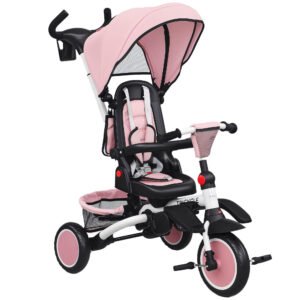 AIYAPLAY Tricicletă 6 în 1 pentru Copii, cu Mâner Parental și Scaun Rotativ, 111,5x52x98 cm, Roz | Aosom Romania