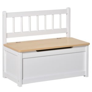 Banca Cutie de Depozitare pentru Copii 2 in 1 din Lemn Mobila camera Copilului Cufar camera 60x30x50cm, Alb/Lemn natural HOMCOM | Aosom Romania
