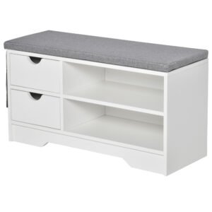 Banchetă Pantofar Compactă HOMCOM, Bancă Depozitare din Lemn pentru 4 Perechi Pantofi, Design Modern, Alb | Aosom Romania