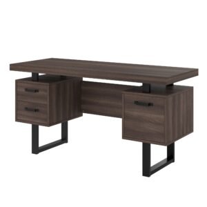 Birou simplu cu sertare, MDF și țeavă de oțel, blat de birou spațios, depozitare eficientă, 135x54x76 cm, Negru + Maro