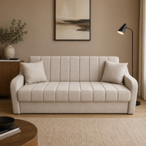 Canapea ALEX extensibila, 3 locuri, cu lada de depozitare, stofa bej, 220x90x90 Bej