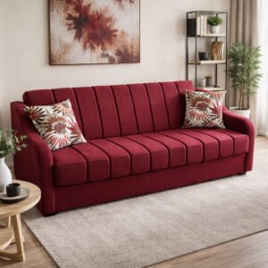 Canapea ALEX extensibila, 3 locuri, cu lada de depozitare, stofa rosu bordo, 220x90x90 Rosu Bordo