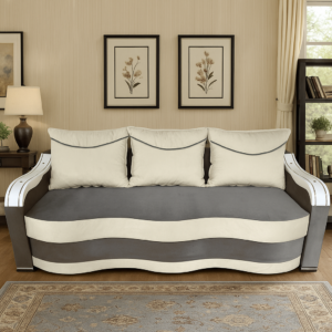 Canapea DIANA extensibila, 3 locuri, cu lada de depozitare, catifea crem cu gri , 220x100x80 Gri + Crem, Catifea