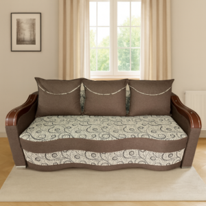 Canapea DIANA extensibila, 3 locuri, cu lada de depozitare, stofa bej cu maro, 220x100x80 Maro + Crem