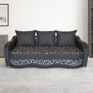 Canapea DIANA extensibila, 3 locuri, cu lada de depozitare, stofa gri cu negru , 220x100x80 Negru + Gri