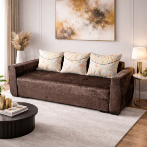 Canapea LILI extensibila, 3 locuri, cu lada de depozitare, stofa plusata, 220x95x80 Maro, Stofa plusata