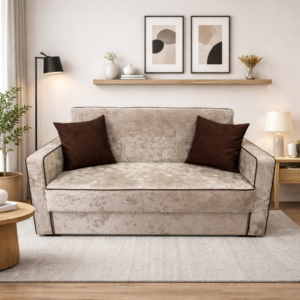 Canapea SAMY NEXT extensibila, 2 locuri, cu lada de depozitare, catifea plusata bej , cadru metalic, 152x100x92 cm catifea plusata, Bej
