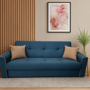 Canapea VERA extensibila, 3 locuri, lada de depozitare, stofa bleumarin + crem, 225x90x90 Bleumarin + Crem, Stofa