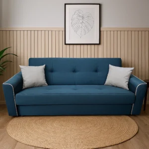 Canapea VERA extensibila, 3 locuri, lada de depozitare, stofa bleumarin + gri, 225x90x90 Bleumarin + Gri, Stofa