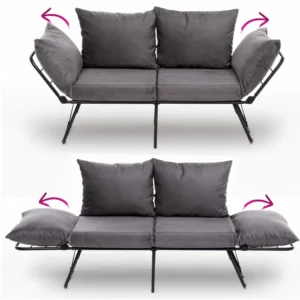 Canapea extensibila 2 locuri living 180x60 cm – stofa gri & metal negru – Viper