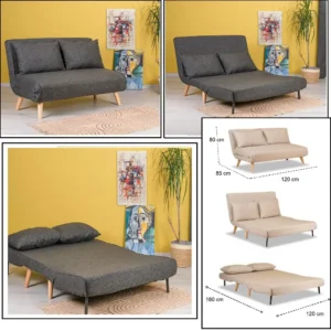 Canapea extensibilă 2 locuri modernă 120x85x80 cm – stofă, bej-gri – Sidney
