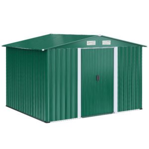 Casuta de gradina Outsunny, din lamiera de Oțel 246x192,5x177,5cm Verde | Aosom Romania