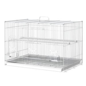 Colivie pentru Pasari din Metal cu Stinghii si Boluri pentru Mancare, Voliera pentru Canari si Perusi 60x41x41cm, Alb | Aosom Romania