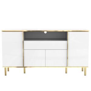 Comodă cu iluminare LED, 4 uși, 1 sertar, 150x40x80 cm, Alb