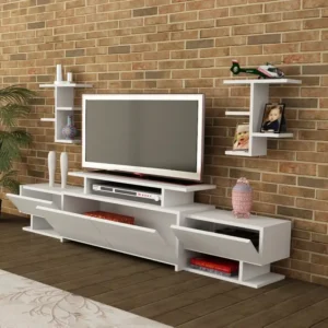 Comoda tv cu 2 rafturi incluse Lilian Homs, 180.4 x 44.3 x 29.5 cm,alb