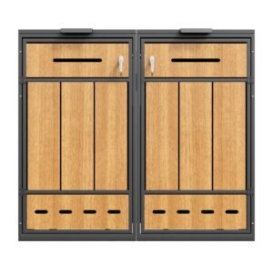 Cutie pentru pubele cu orificii de ventilație, pentru 2x 120–240 l și potrivită pentru exterior, 132x84,5x118 cm, Gri+Culoare naturală