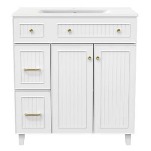 Dulap de baie independent cu lavoar ceramic, Alb | Aosom Romania
