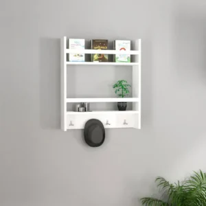 Etajera functionala cu agatatori Harley Homs, 53.6 x 60 x 14.5 cm, alb