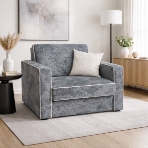 Fotoliu SAMY NEXT extensibil, cu lada de depozitare, catifea plusata gri, cadru metalic, 103x100x92 Catifea plusata, Gri