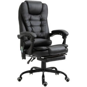 Fotoliu de birou cu masaj cu 7 puncte de vibrație, ergonomic cu suport pentru picioare și spătar înclinat la 155°, negru Vinsetto | Aosom Romania