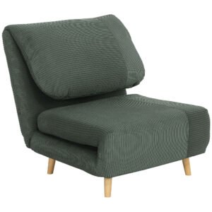 HOMCOM 2-in-1 Fotoliu extensibil Pat pentru oaspeți, tetieră reglabilă, aspect catifea reiată 82 cm x 87 cm x 89 cm Verde | Aosom Romania
