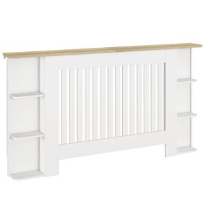 HOMCOM Acoperire Radiator cu Rafturi din MDF, Design Modern cu Șipcă, pentru Living și Dormitor, 152x19x83 cm, Alb | Aosom Romania