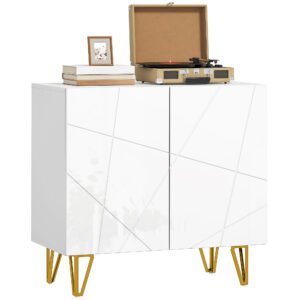 HOMCOM Aparador de Intrare cu 2 Uși și Rafturi Reglabile pentru Bucătărie Sufragerie 80x40x75 cm Alb Lucios | Aosom Romania