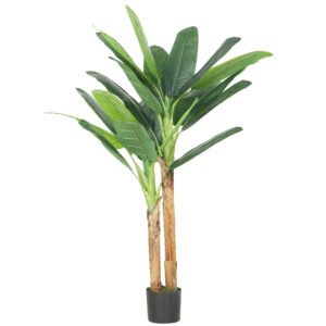 HOMCOM Arbore de banan artificial 150 cm Plantă artificială decorativă cu ghiveci și  2 trunchiuri pentru Casă Birou Living Verde | Aosom Romania