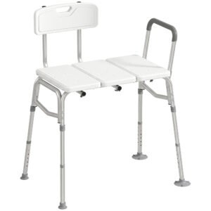 HOMCOM Banc de transfer pentru cadă, reglabil pe 10 niveluri, șezut lat, spătar, cotieră, 86x60x89-101cm, Alb | Aosom Romania