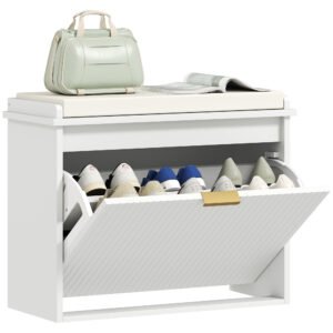 HOMCOM Banc pentru pantofi cu pernă șezut căptușit și sertar rabatabil pentru hol, cameră, 62 x 26 x 47,5 cm, alb | Aosom Romania