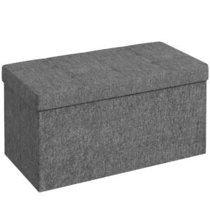 HOMCOM Bancă Cutie de Depozitare Pliabilă de 84L, Bancă de Pat cu Capac și Înveliș Textil, 76x38x38 cm, Gri Închis | Aosom Romania