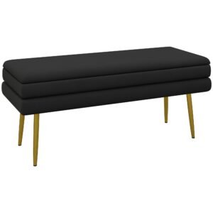 HOMCOM Bancă bancuță cutie de depozitare 2 în 1 cu șezut din catifea și picioare de oțel - 100 x 37,5 x 42 cm, negru și auriu | Aosom Romania
